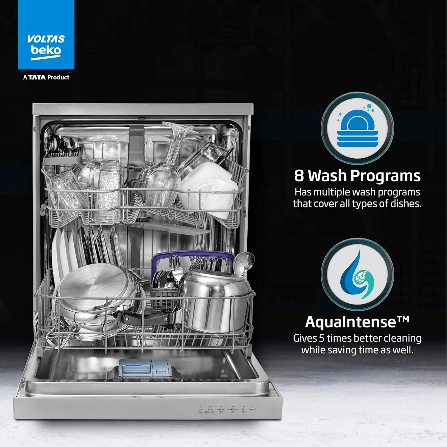 Voltas Beko 14 Place Setting Dishwasher, AquaFlex, AquaIntense (DF14S2,Silver), Free 1 Year Extended warranty - Image 6