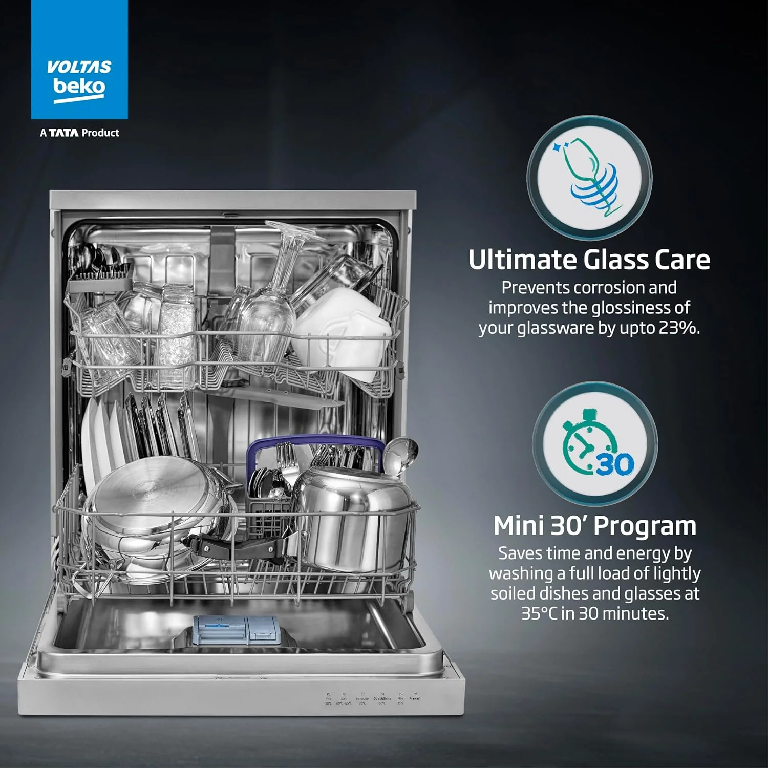 Voltas Beko 14 Place Setting Dishwasher, AquaFlex, AquaIntense (DF14S2,Silver), Free 1 Year Extended warranty - Image 7