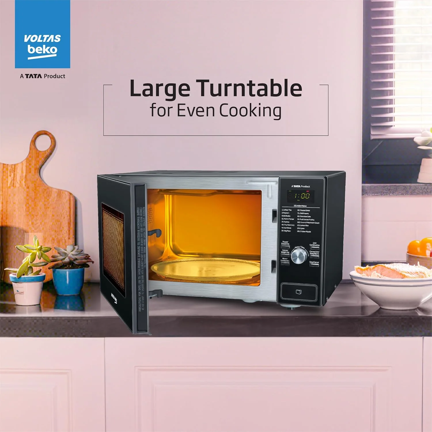 Voltas Beko 25 L Convection Microwave Oven (MC25BD, Black,151 India Dishes; Auto Menu, Stainless Steel Cavity) - Image 2