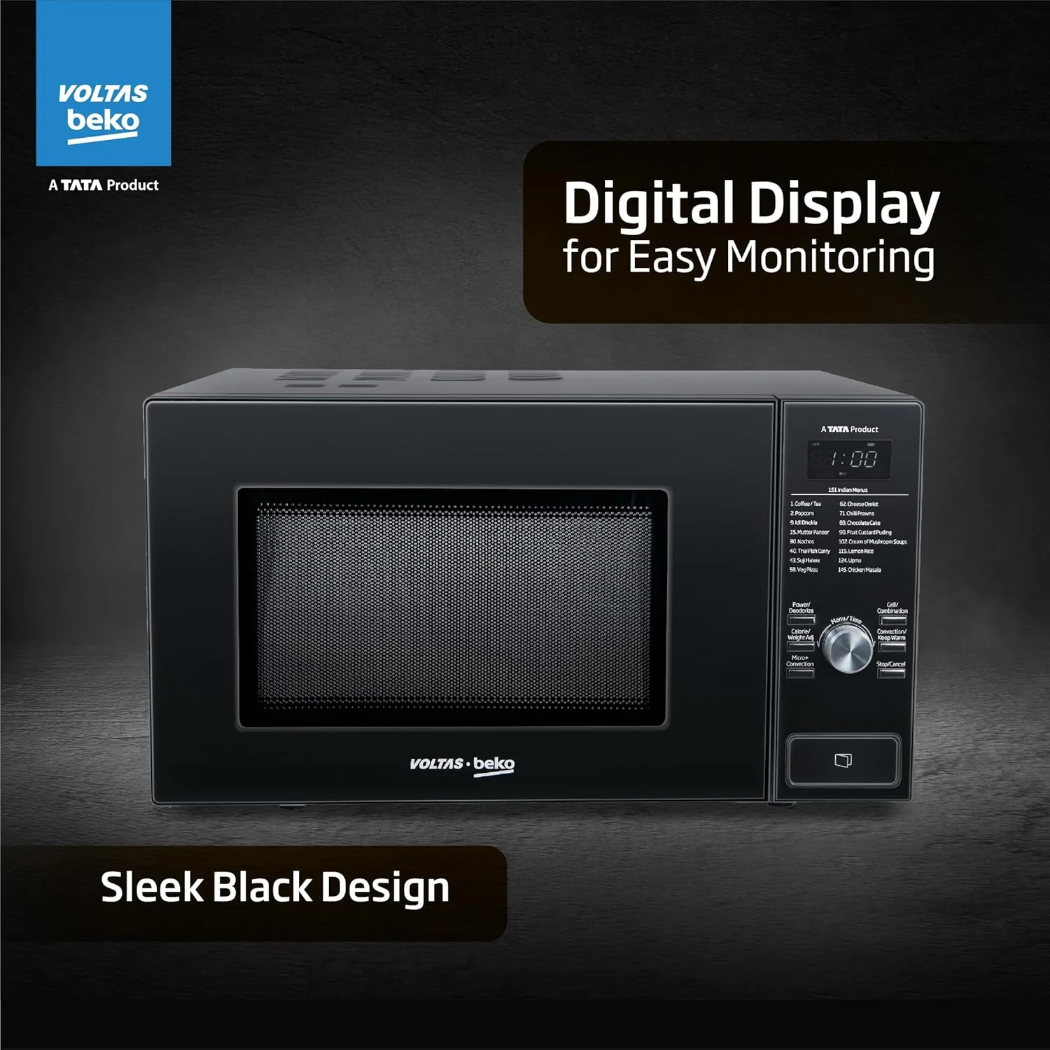 Voltas Beko 25 L Convection Microwave Oven (MC25BD, Black,151 India Dishes; Auto Menu, Stainless Steel Cavity) - Image 4
