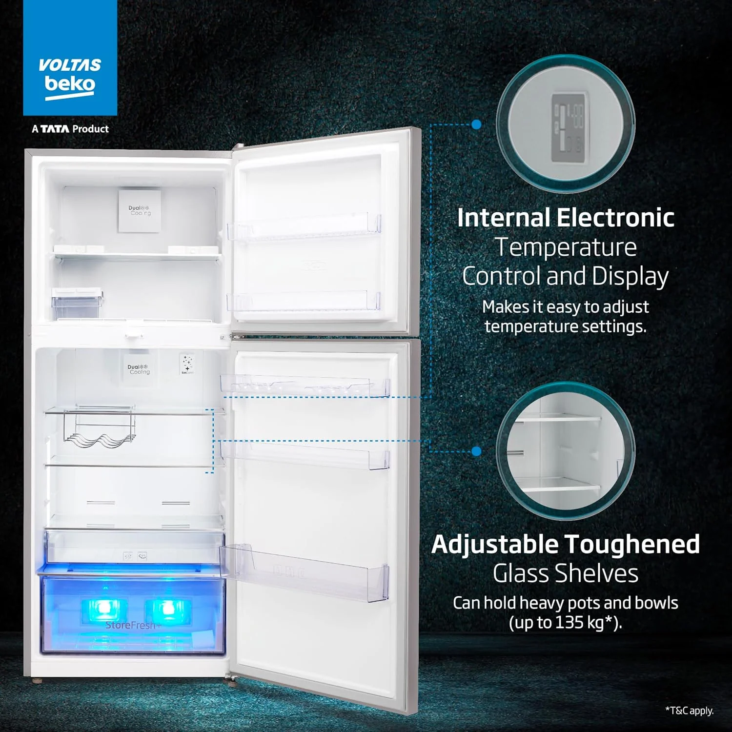 Voltas beko 340 L 2 Star Frost Free Double Door Refrigerator (Inox) RFF3653XPCF - Image 2