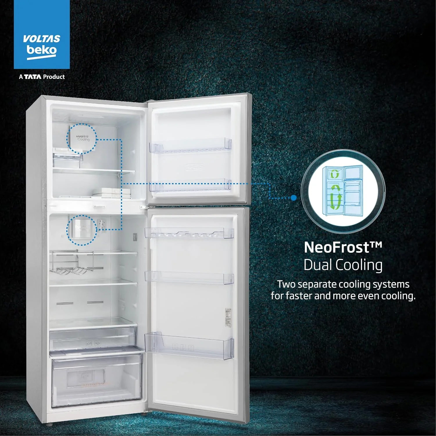Voltas Beko 340L 2 Star Frost free Refrigerator Appliance (Inox) RFF363IF 2020 - Image 10