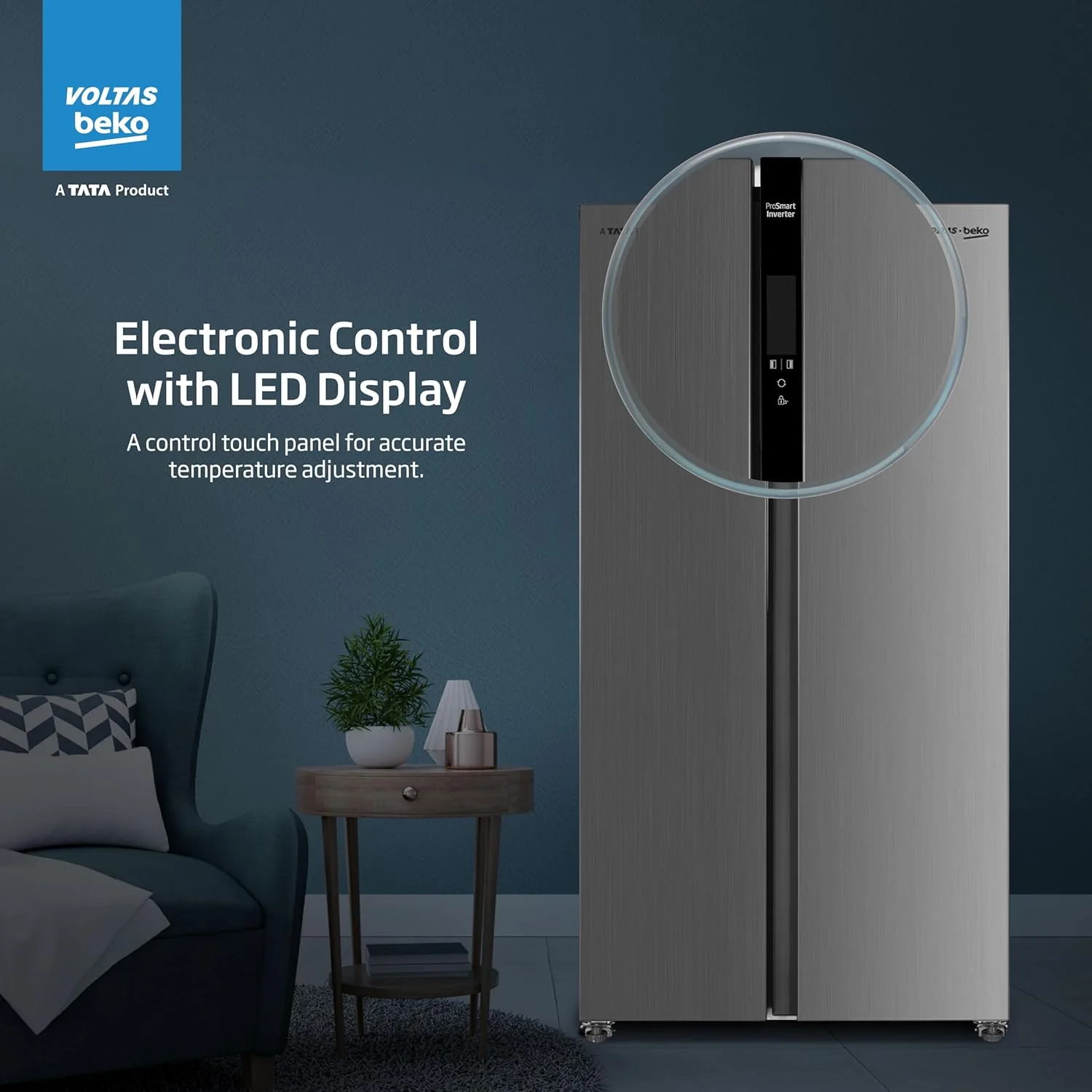 Voltas Beko 563 L Side-by-Side Refrigerator with ProSmart Inverter Compressor and Active Fresh Blue Light (RSB585/FPV300RXID, INOX Steel) - Image 10