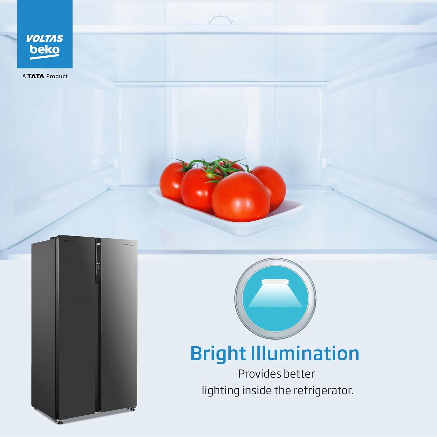 Voltas Beko 563 L Side-by-Side Refrigerator with ProSmart Inverter Compressor and Active Fresh Blue Light (RSB585/FPV300RXID, INOX Steel) - Image 14