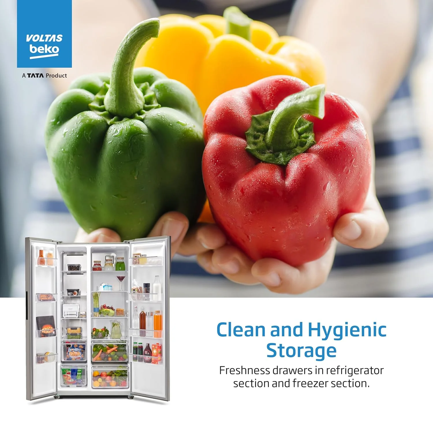 Voltas Beko 563 L Side-by-Side Refrigerator with ProSmart Inverter Compressor and Active Fresh Blue Light (RSB585/FPV300RXID, INOX Steel) - Image 6