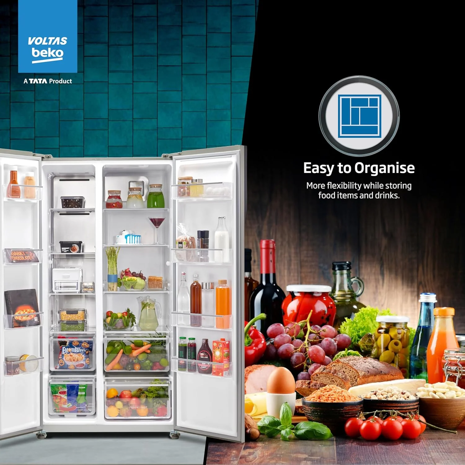 Voltas Beko 563 L Side-by-Side Refrigerator with ProSmart Inverter Compressor and Active Fresh Blue Light (RSB585/FPV300RXID, INOX Steel) - Image 7