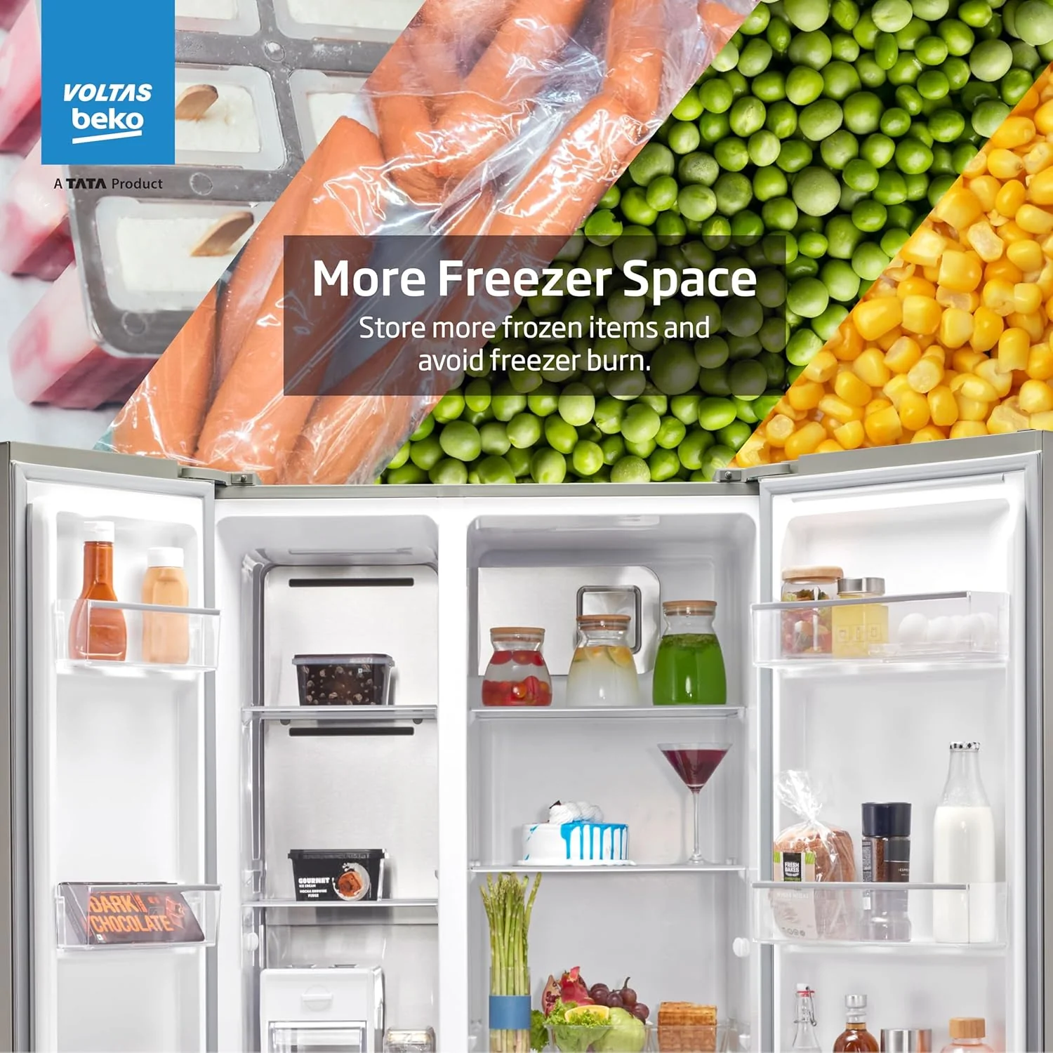 Voltas Beko 563 L Side-by-Side Refrigerator with ProSmart Inverter Compressor and Active Fresh Blue Light (RSB585/FPV300RXID, INOX Steel) - Image 8