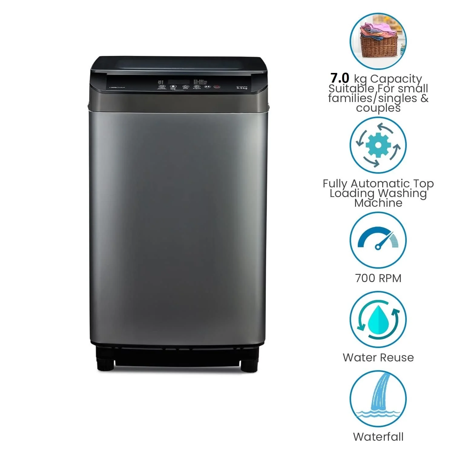 Voltas Beko 7.0 kg 5 Star Fully-Automatic Top Loading Washing Machine (WTL70UPGB, Gray) 2020 - Image 5