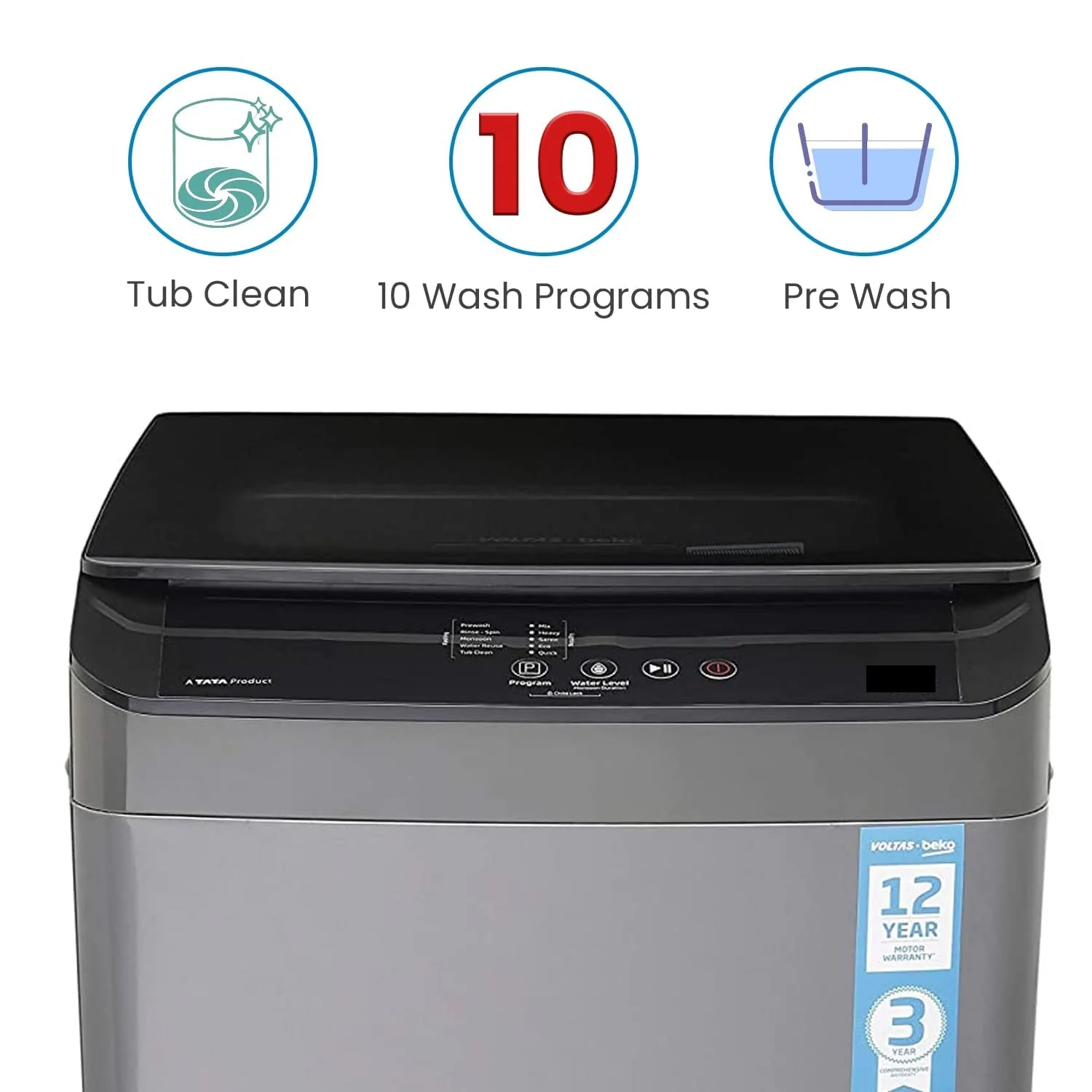 Voltas Beko 7.0 kg 5 Star Fully-Automatic Top Loading Washing Machine (WTL70UPGB, Gray) 2020 - Image 6