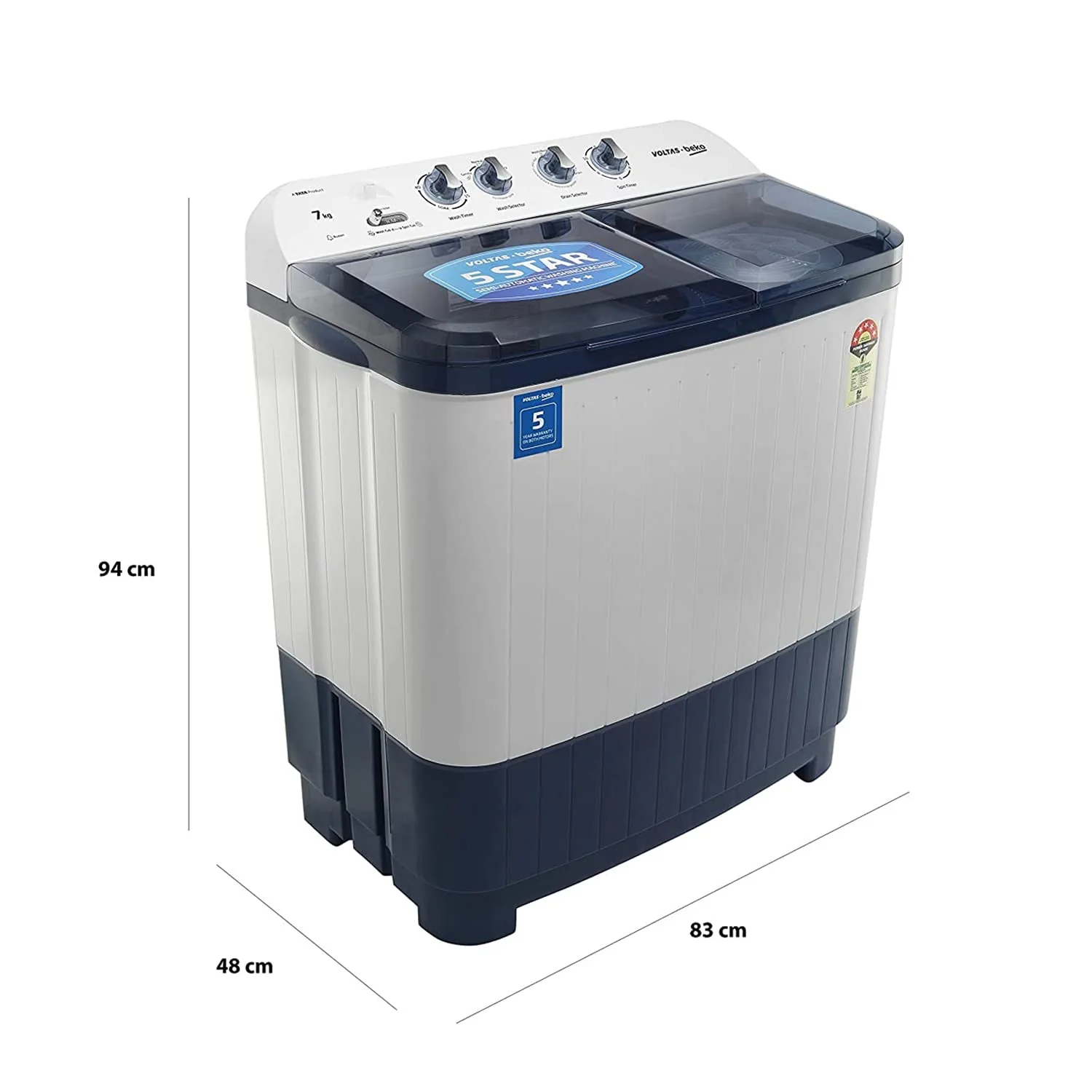 Voltas Beko 7 kg Semi-Automatic Top Loading Washing Machine Appliance, Double Waterfall (WTT70DBLT, Sky Blue) - Image 3