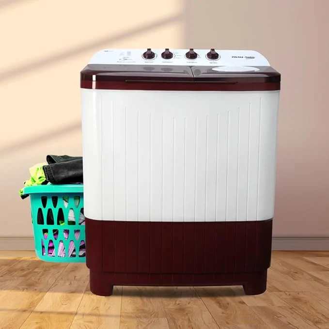 Voltas Beko 7 kg with Fast Dry Double Waterfall 5 Wing Pulsator Semi Automatic Top Load Washing Machine (Maroon &amp; White, WTT70DBRTF) - Image 3