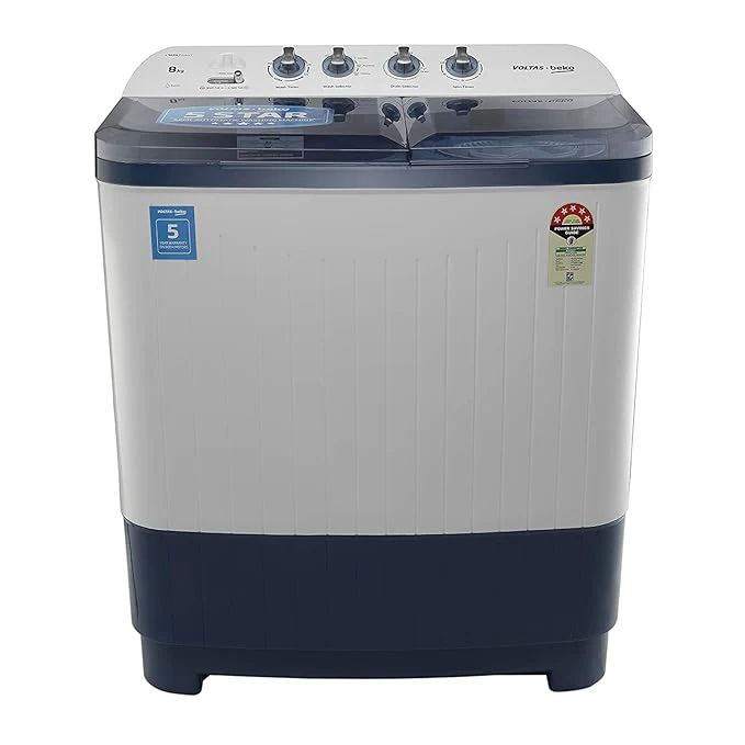 Voltas Beko 8 kg Semi-Automatic Top Loading Washing Machine, 2 Casette Filter (WTT80DBLT, Sky Blue)