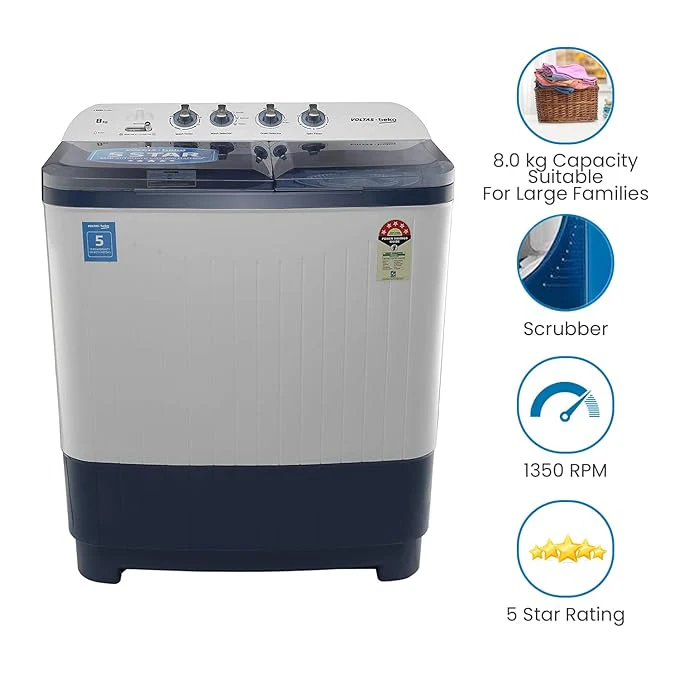 Voltas Beko 8 kg Semi-Automatic Top Loading Washing Machine, 2 Casette Filter (WTT80DBLT, Sky Blue) - Image 15