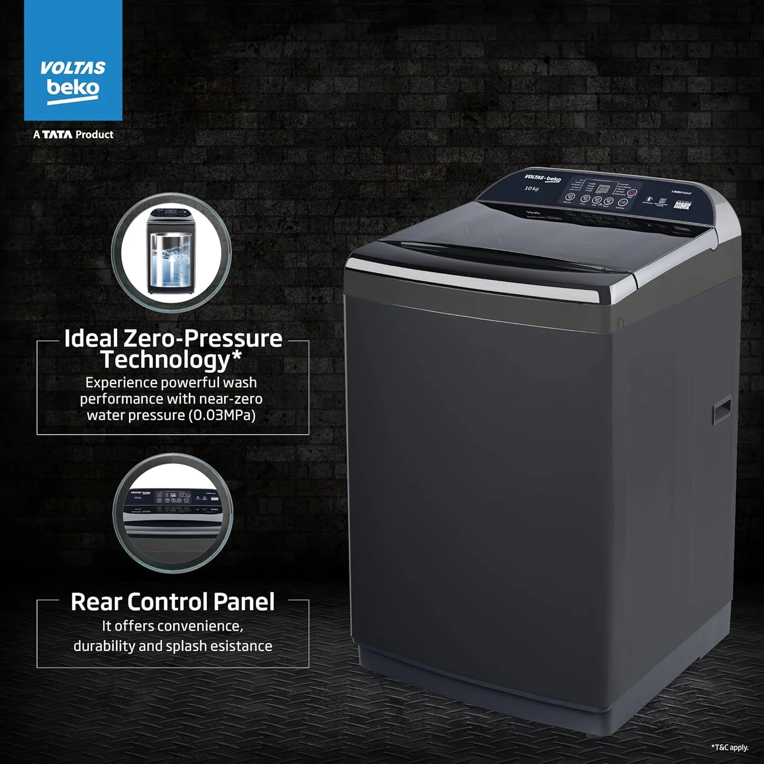 Voltas Beko, A Tata Product 10 Kg 5 Star Fully-Automatic Top Loading Washing Machine (WTL1006UEAH/OBS3060, Dark Grey, Inbuilt Heater) - Image 6