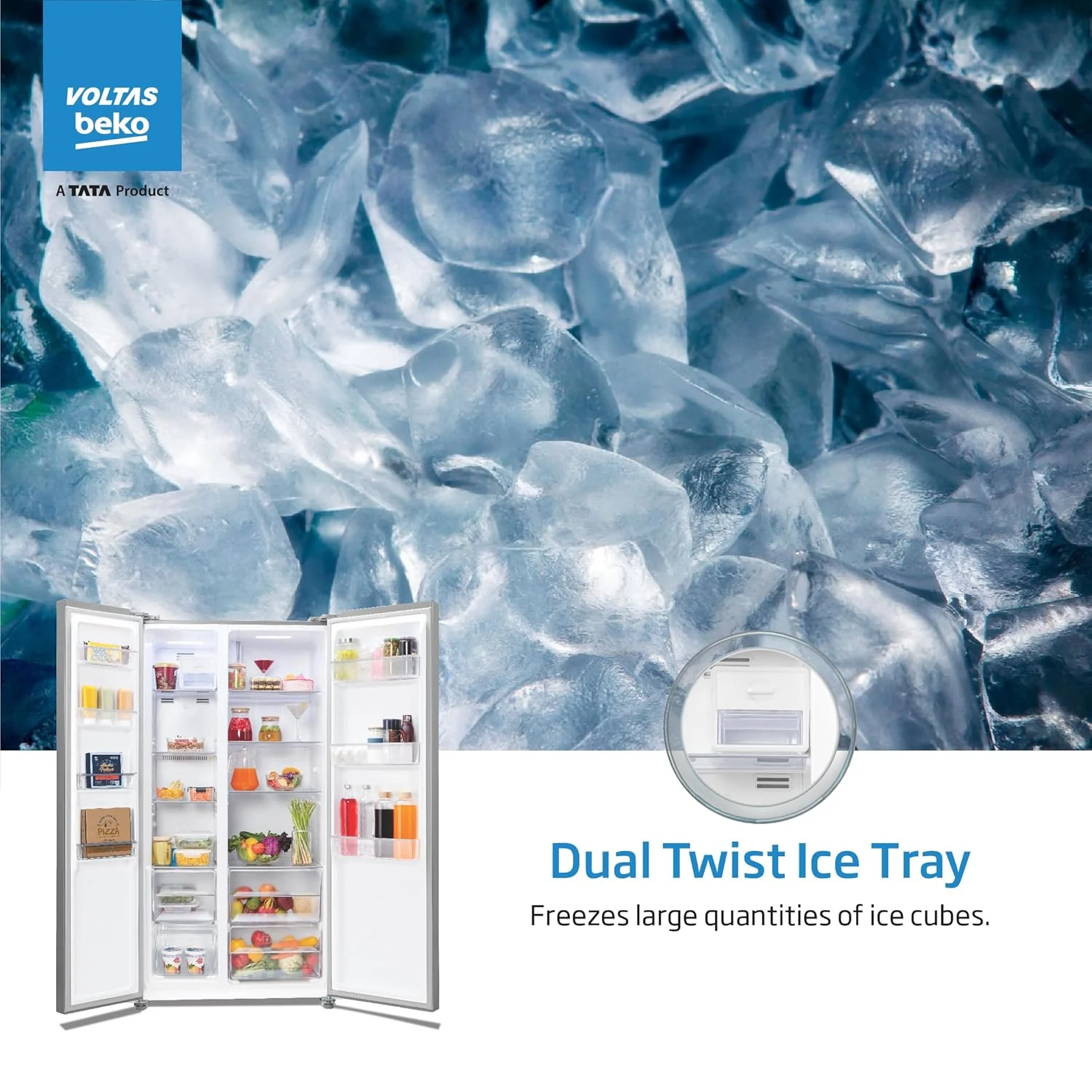 Voltas Beko, A Tata Product 472 L Side by Side Frost Free Refrigerator with ProSmart Inverter Compressor (RSB495/FPV300RXID, INOX steel, Electronic Temperature Control and Display) - Image 7