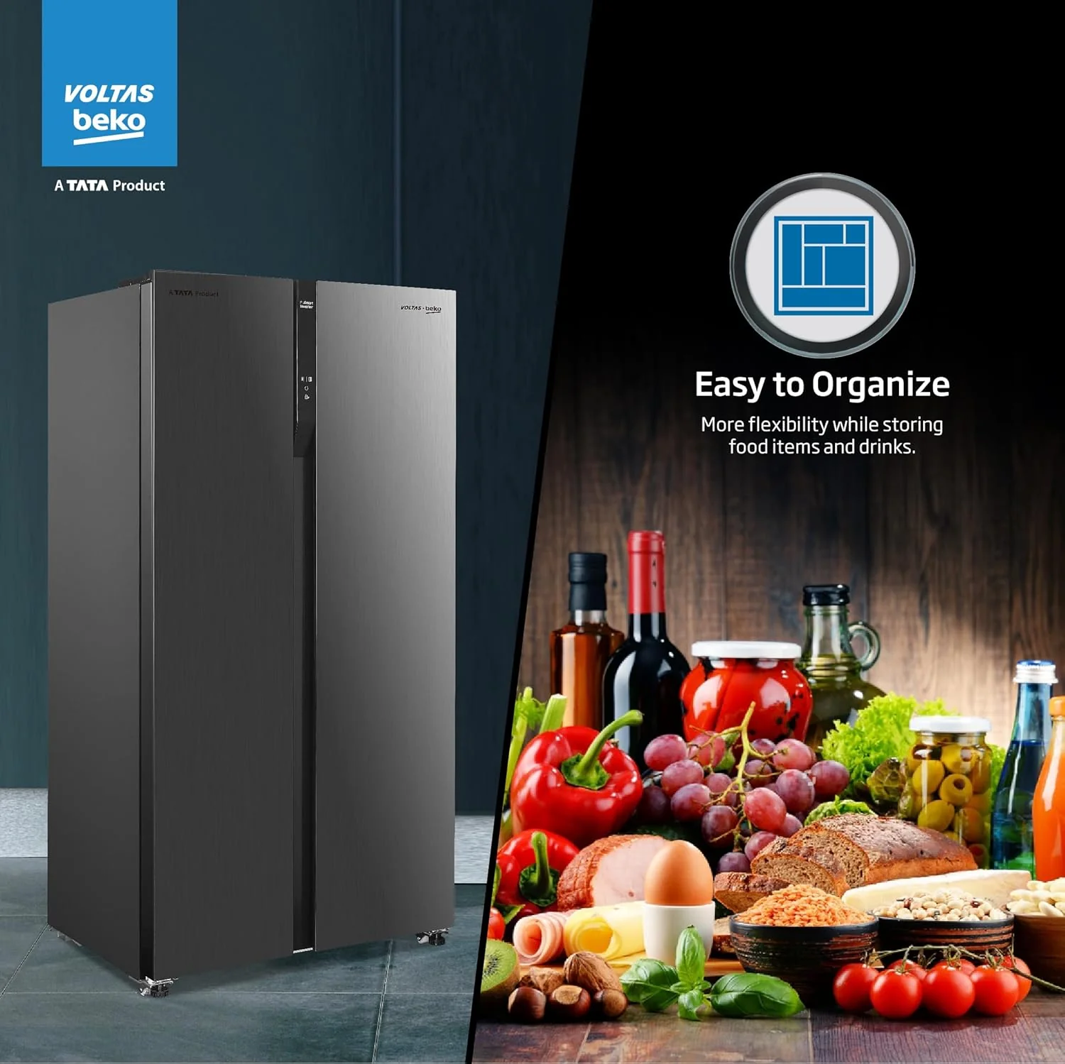 Voltas Beko, A Tata Product 472 L Side by Side Frost Free Refrigerator with ProSmart Inverter Compressor (RSB495/FPV300RXID, INOX steel, Electronic Temperature Control and Display) - Image 8