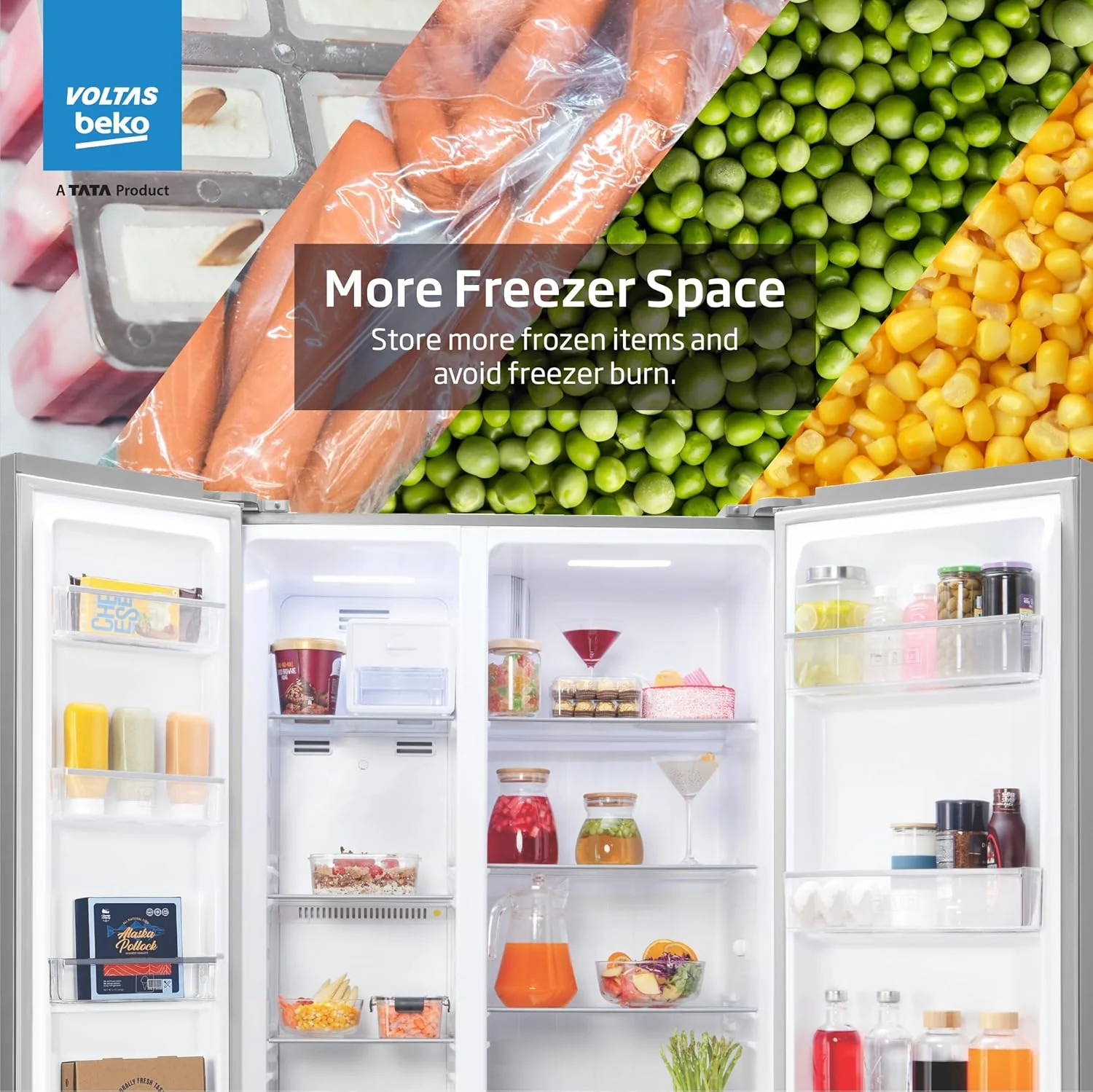 Voltas Beko, A Tata Product 472 L Side by Side Frost Free Refrigerator with ProSmart Inverter Compressor (RSB495/FPV300RXID, INOX steel, Electronic Temperature Control and Display) - Image 9
