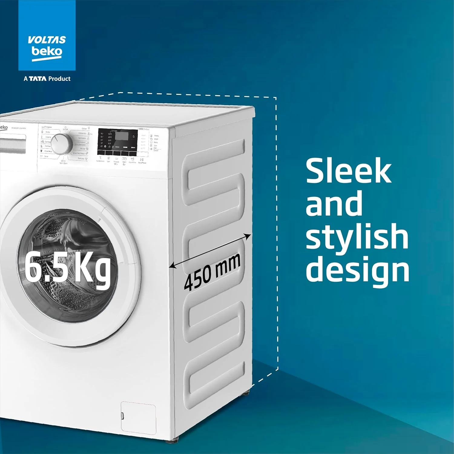 Voltas Beko, A Tata Product 6.5 Kg 5 Star Fully Automatic Front Loading Washing Machine, WFL6512B7CUSKA/WXV, White, In-Built Heater) - Image 10