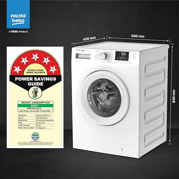 Voltas Beko, A Tata Product 6.5 Kg 5 Star Fully Automatic Front Loading Washing Machine, WFL6512B7CUSKA/WXV, White, In-Built Heater) - Image 2