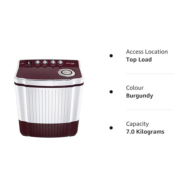 Voltas Beko A Tata Product 7 kg 5 Star 2024 Semi Automatic Top Load Washing Machine Burgundy(WTT70DLIM/UHAB) - Image 4