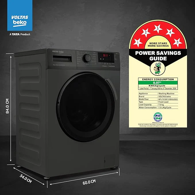 Voltas Beko, A Tata Product 7 Kg 5 Star Inverter Quick wash Fully-Automatic Front Loading Washing Machine (WFL7012B7JVBKA/AXV, Anthracite, In buit Heater/Hygiene steam) - Image 2