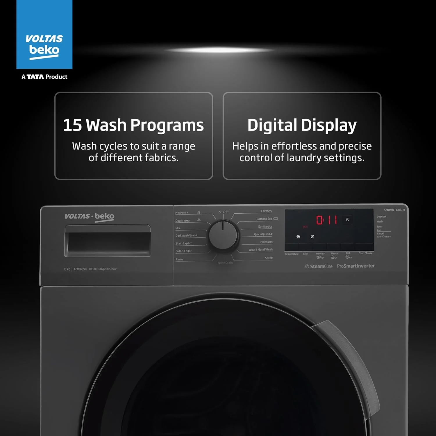 Voltas Beko, A Tata Product 7 Kg 5 Star Inverter Quick wash Fully-Automatic Front Loading Washing Machine (WFL7012B7JVBKA/AXV, Anthracite, In buit Heater/Hygiene steam) - Image 7