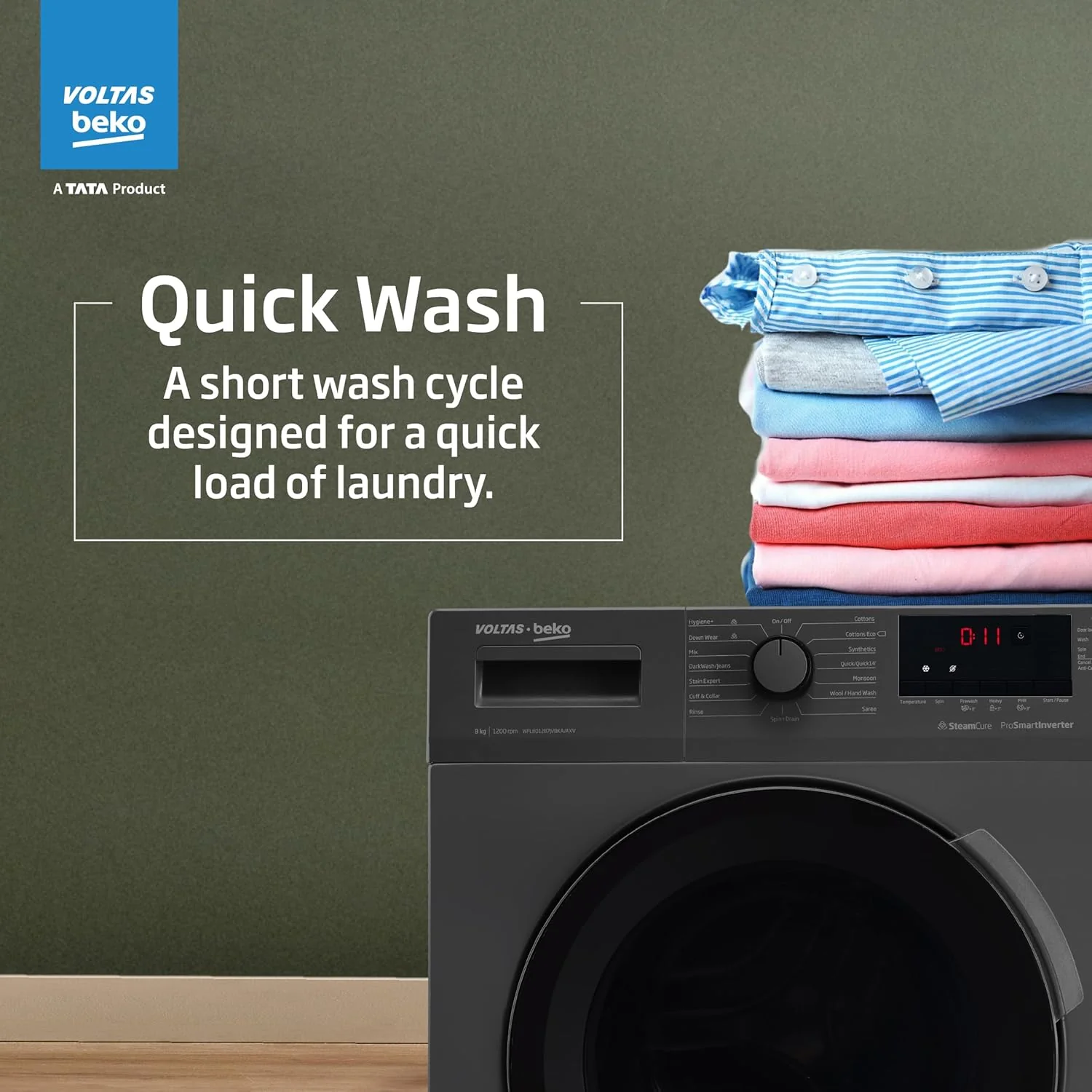 Voltas Beko, A Tata Product 7 Kg 5 Star Inverter Quick wash Fully-Automatic Front Loading Washing Machine (WFL7012B7JVBKA/AXV, Anthracite, In buit Heater/Hygiene steam) - Image 8