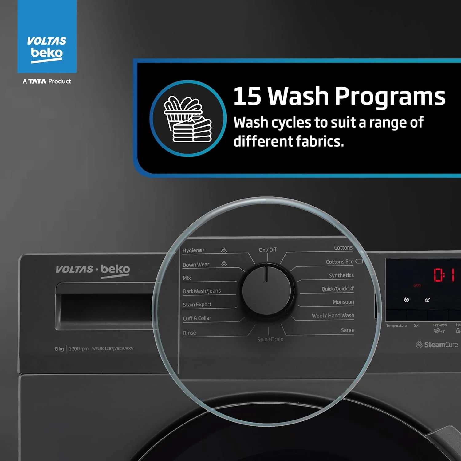 Voltas Beko, A Tata Product 7 Kg 5 Star Inverter Quick wash Fully-Automatic Front Loading Washing Machine (WFL7012B7JVBKA/AXV, Anthracite, In buit Heater/Hygiene steam) - Image 9