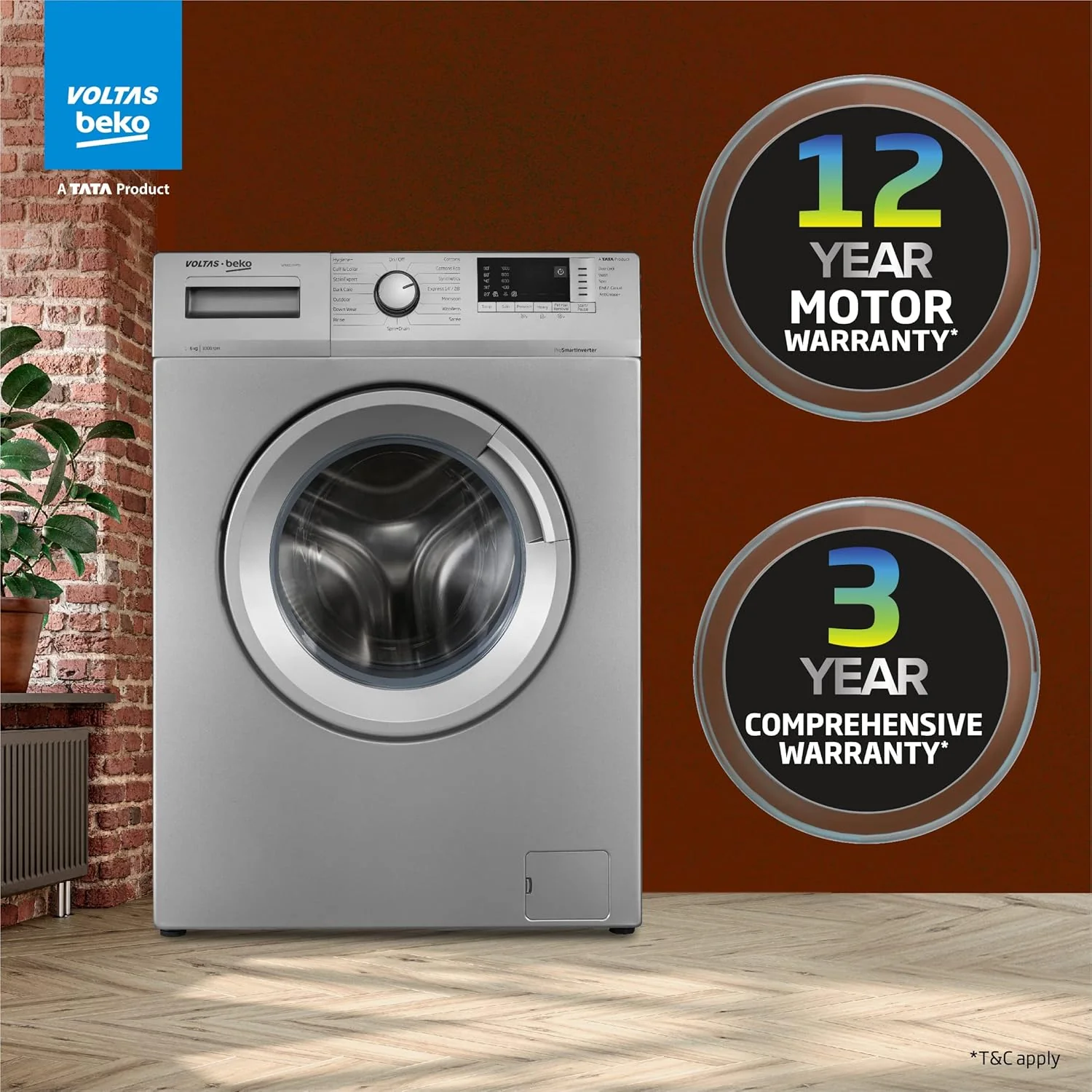 Voltas Beko by A Tata Product 6 kg Hygiene+ and Pro Smart Invertor Motor Fully Automatic Front Load Washing Machine with In-built Heater Grey  (WFL6010VPSS) - Image 5
