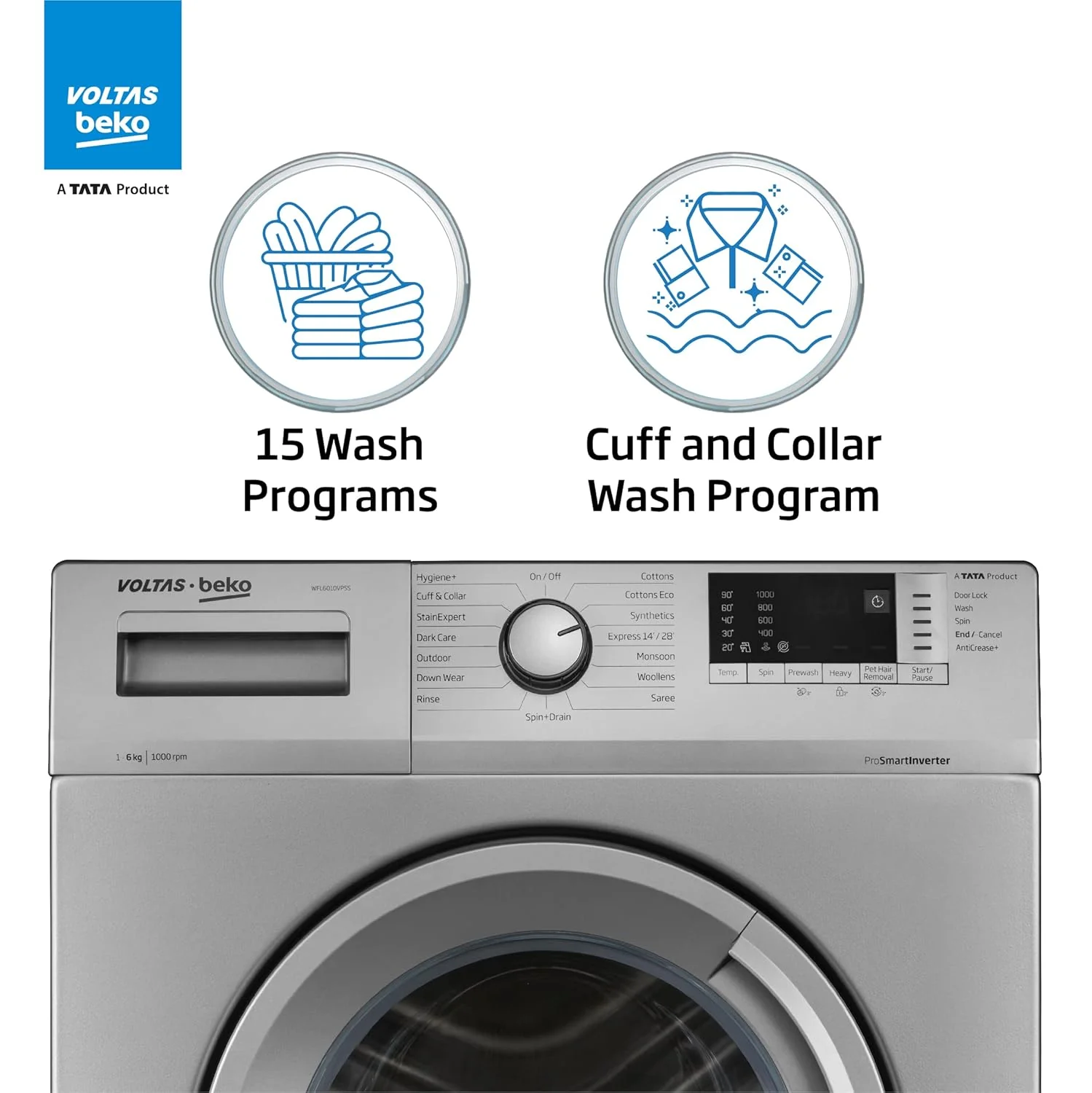 Voltas Beko by A Tata Product 6 kg Hygiene+ and Pro Smart Invertor Motor Fully Automatic Front Load Washing Machine with In-built Heater Grey  (WFL6010VPSS) - Image 7
