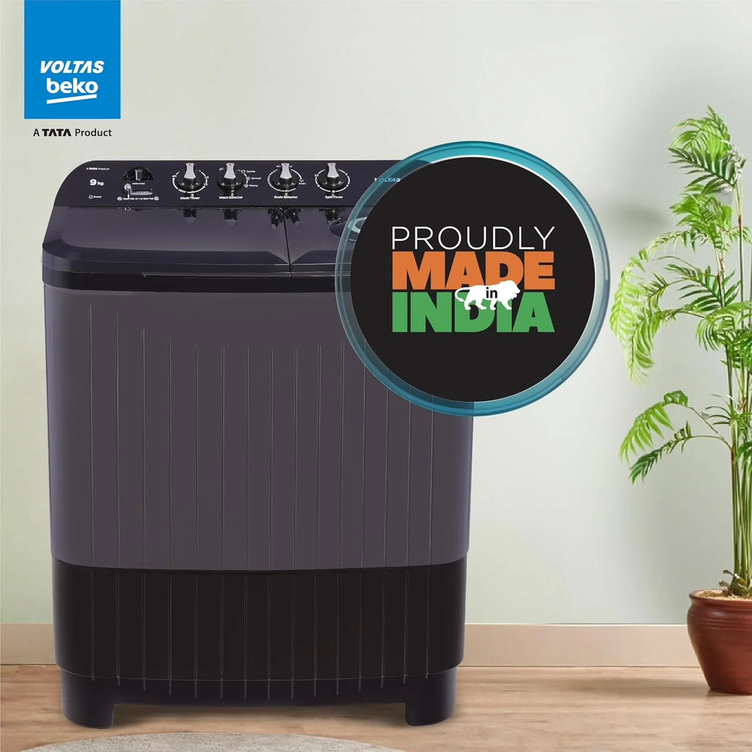Voltas Beko by A Tata Product 9 kg washing machine with Soft Closing door, Water proof IPX4 protection, Special Pulsator and Double Waterfall Semi Automatic Top Load Black, Grey  (WTT90UDX/BKGR4KGTD) - Image 2