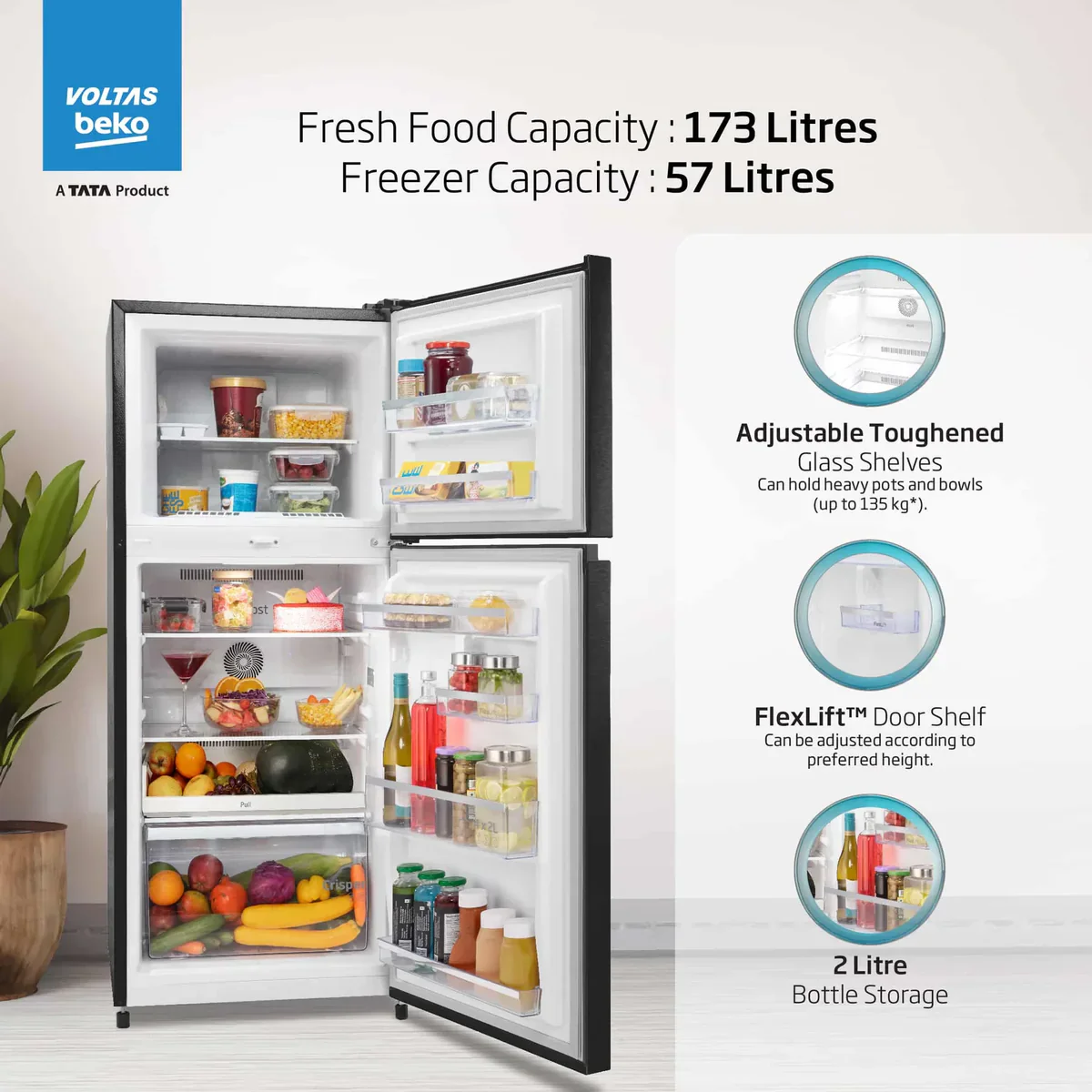 Voltas Beko RFF295C/WPXBR0I0000GD 250 L, 3 Star, Double Door Frost Free Refrigerator (Wooden Black) - Image 2