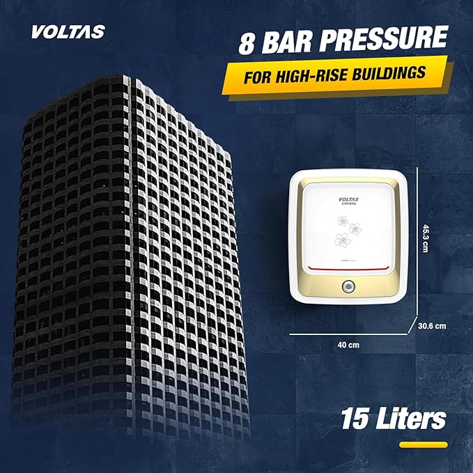 Voltas Crysta 5-Star 15L Water Heater 2000W, Warranty of 7 years on Tank, 3 Years on Heating Element, 2 Years on Product by Voltas|Free Installation| Free Connecting Pipe|Copper Element|8 Bar (White) - Image 3