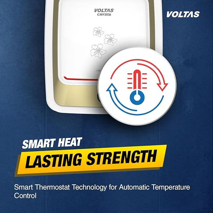 Voltas Crysta 5-Star 15L Water Heater 2000W, Warranty of 7 years on Tank, 3 Years on Heating Element, 2 Years on Product by Voltas|Free Installation| Free Connecting Pipe|Copper Element|8 Bar (White) - Image 4