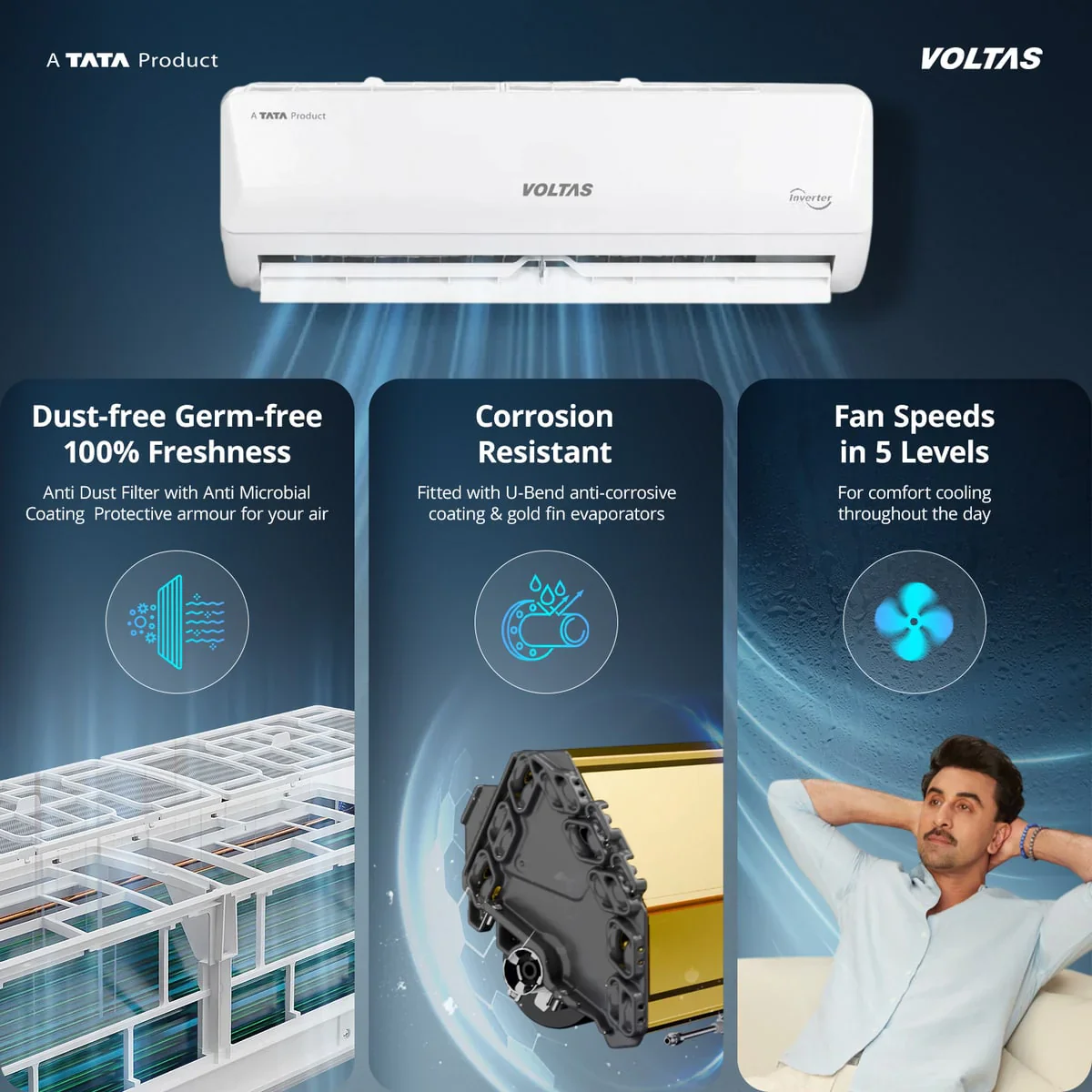 Voltas Fixed Speed Split Split Air Conditioner, 1 Ton, 2 Star - 122FS Emerald - Image 12