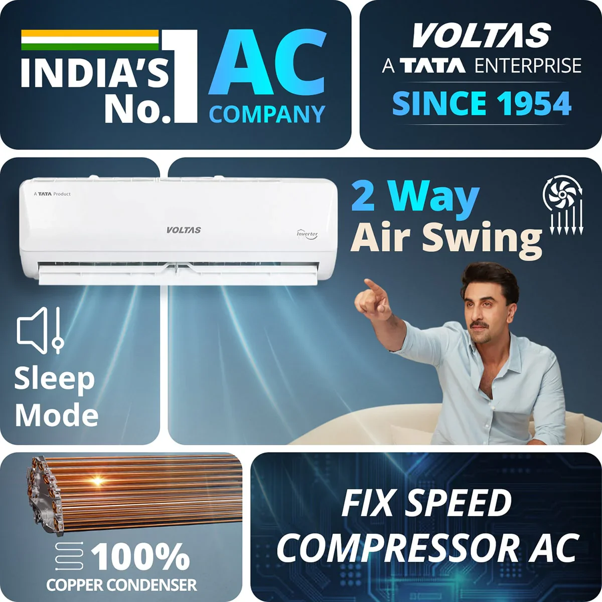 Voltas Fixed Speed Split Split Air Conditioner, 1 Ton, 2 Star - 122FS Emerald - Image 14