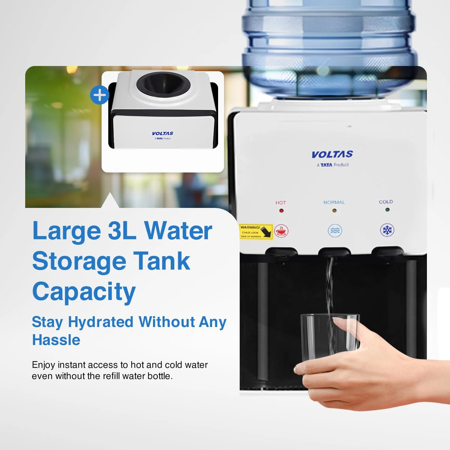 Voltas Floor Mounted Water Dispenser Minimagic with Cooling Cabinet (Spring FV +, 3 Modes, White), 3L - Image 3