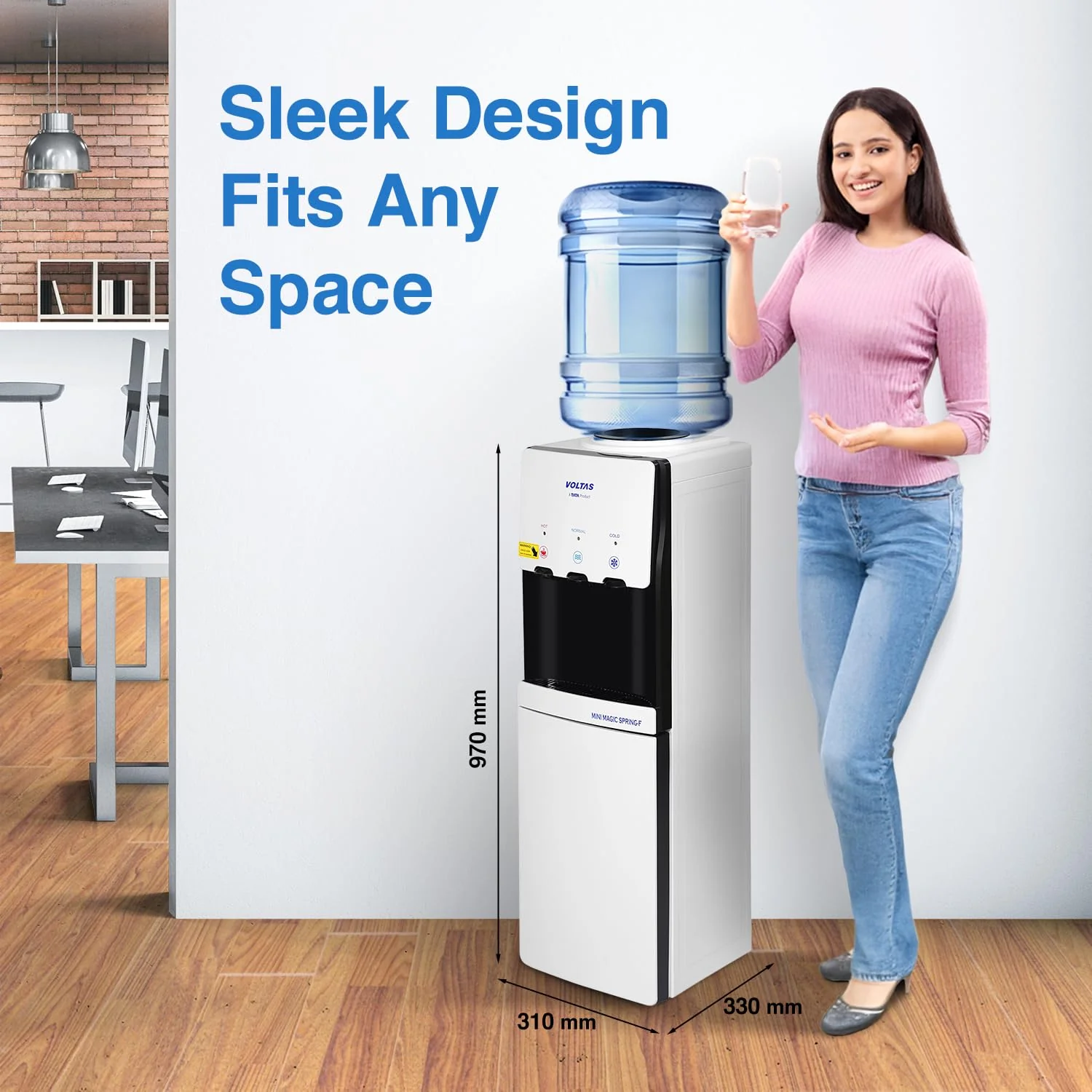 Voltas Floor Mounted Water Dispenser Minimagic with Cooling Cabinet (Spring FV +, 3 Modes, White), 3L - Image 5