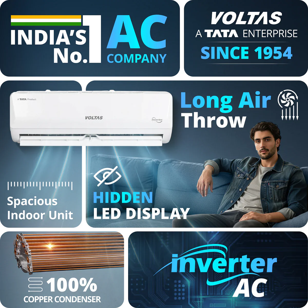 Voltas Inverter  Split Air Conditioner, 1 Ton, 3 Star - 123INV Vectra Emerald - Image 10