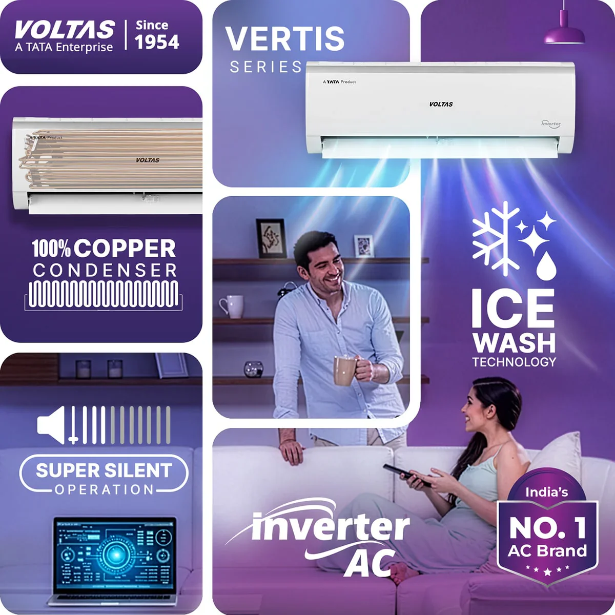 Voltas Inverter Split Air Conditioner, 1 Ton, 3 Star 2026 Model- 123INV Vertis Elite - Image 15