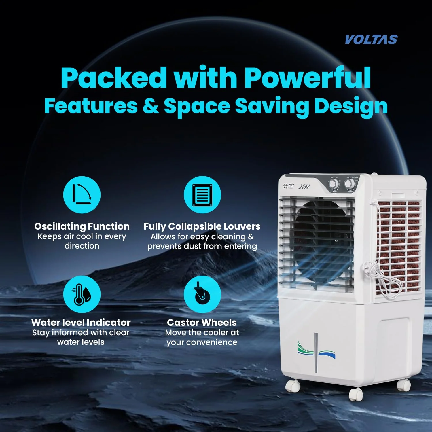 Voltas Joy 26, Room Air Cooler for Home, Honey Comb Cooling Pads with 3 Speed Control Functions, 26 Litres, White - Image 5
