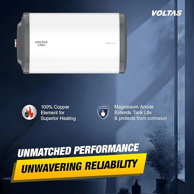 Voltas Linea 15L Horizontal Mounting Water Heater 2000W, Warranty of 7 years on Tank, 3 Years on Heating Element, 2 Years on Product by Voltas|Free Installation| Free Connecting Pipe|8 Bar (Grey) - Image 3