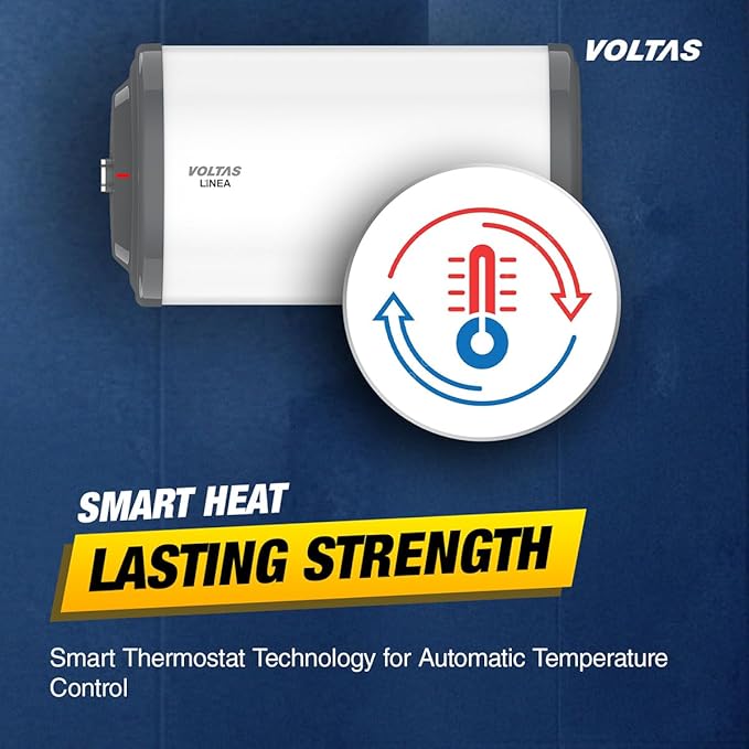 Voltas Linea 15L Horizontal Mounting Water Heater 2000W, Warranty of 7 years on Tank, 3 Years on Heating Element, 2 Years on Product by Voltas|Free Installation| Free Connecting Pipe|8 Bar (Grey) - Image 4