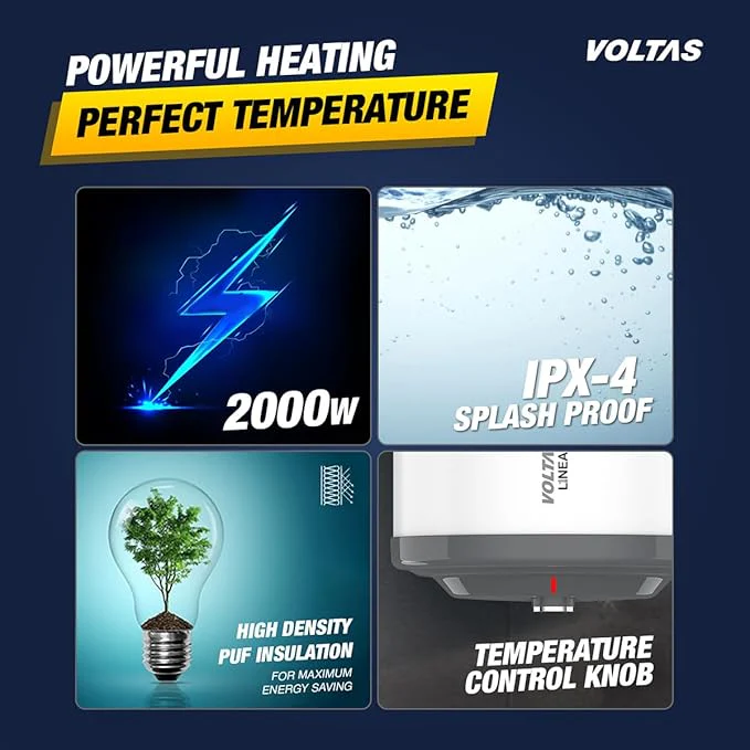 Voltas Linea 15L Horizontal Mounting Water Heater 2000W, Warranty of 7 years on Tank, 3 Years on Heating Element, 2 Years on Product by Voltas|Free Installation| Free Connecting Pipe|8 Bar (Grey) - Image 5