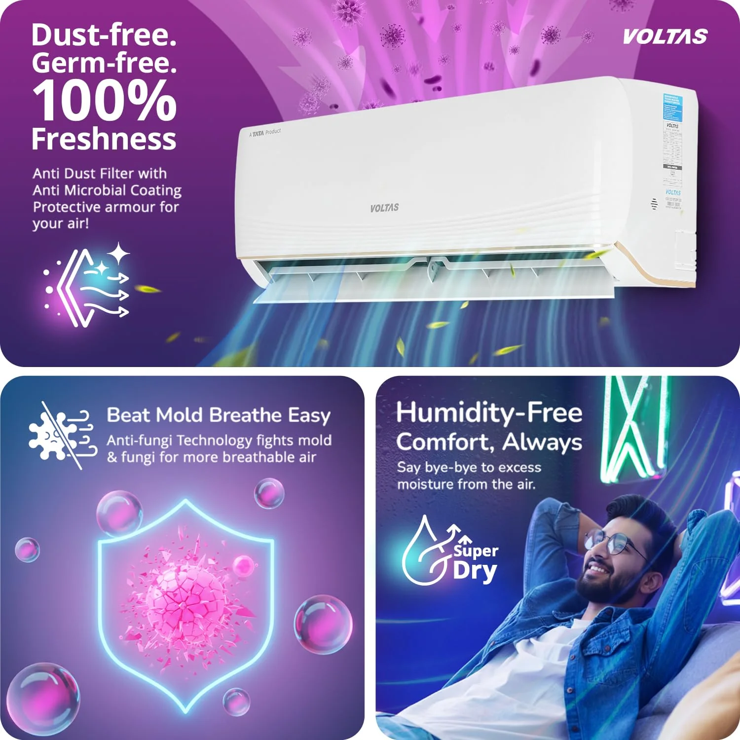 Voltas Split Air Conditioner, 1.5 Ton, 5 Star With Wi-Fi + App control - 185INV Vertis AI Zest Gold 2026 MODEL - Image 10