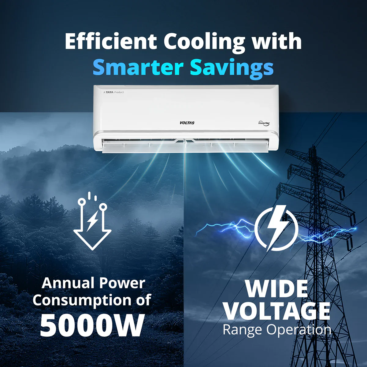 Voltas Split Inverter Air Conditioner, 1.5 Ton,3 Star - 183INV Vectra Zen Silver - Image 3