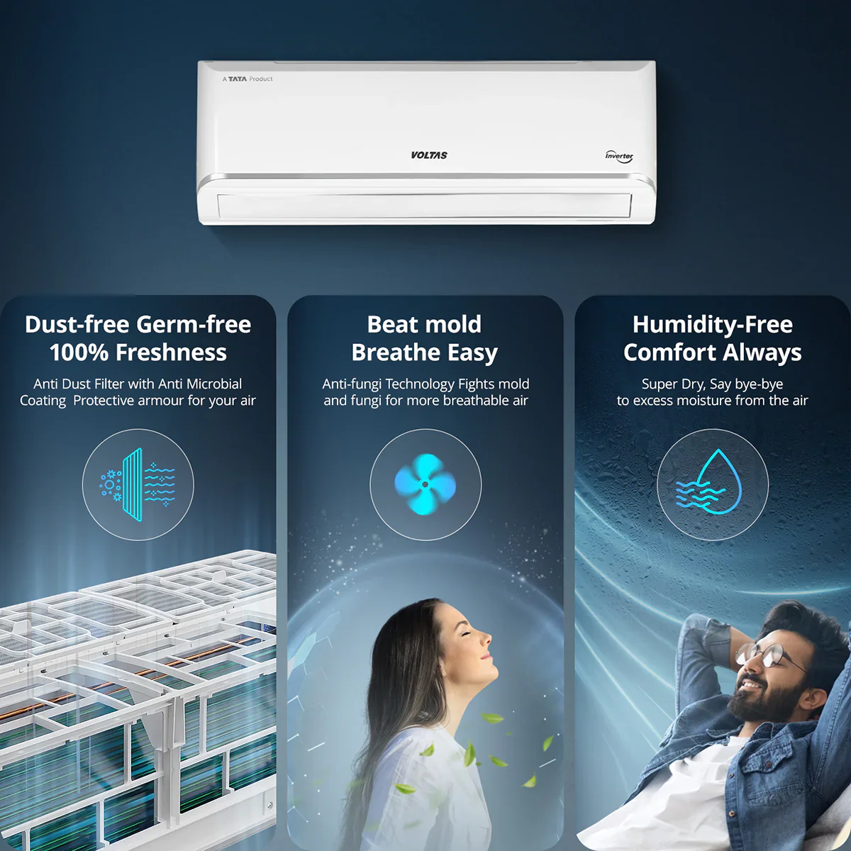 Voltas Split Inverter Air Conditioner, 1.5 Ton,3 Star - 183INV Vectra Zen Silver - Image 5