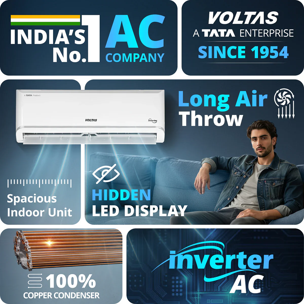 Voltas Split Inverter Air Conditioner, 1.5 Ton,3 Star - 183INV Vectra Zen Silver - Image 9