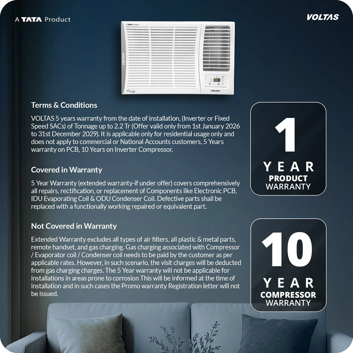 Voltas Window Air Conditioner, 1.5 Ton, 2 Star - 182FS Elite 2026 Model - Image 6