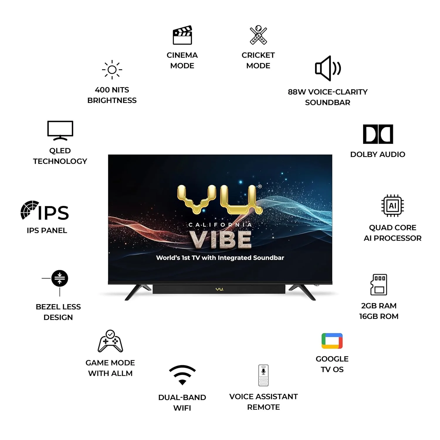 Vu 139cm (55 inches) Vibe Series QLED 4K Google TV 55VIBE24 (Black) - Image 5